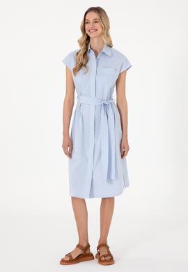 Kadın Mavi Çizgili Midi Boy Dokuma Elbise - 50306594003