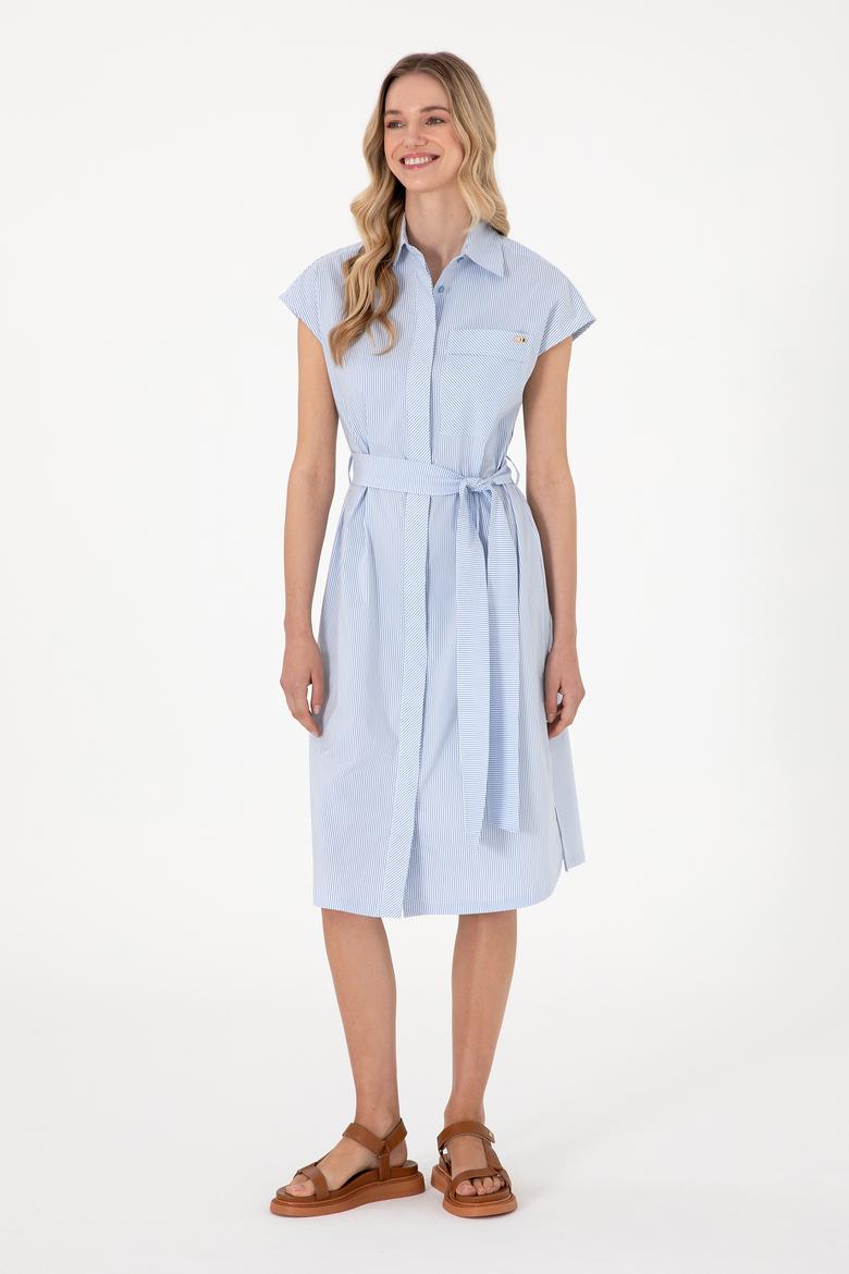 Kadın Mavi Çizgili Midi Boy Dokuma Elbise - 50306594003