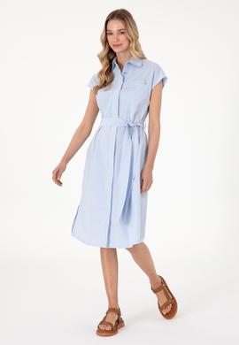 Kadın Mavi Çizgili Midi Boy Dokuma Elbise - 50306594003