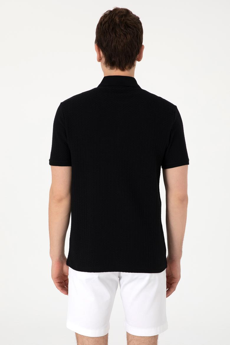 Erkek Regular Fit Polo Yaka Siyah Tişört - 50299601006
