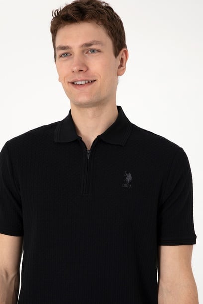 Erkek Regular Fit Polo Yaka Siyah Tişört
