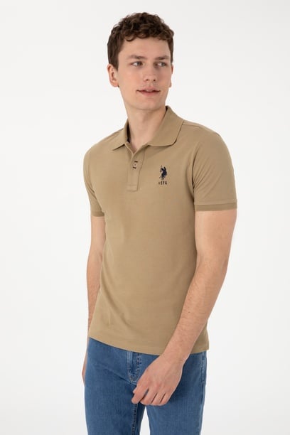 Erkek Slim Fit Polo Yaka Haki Basic Tişört