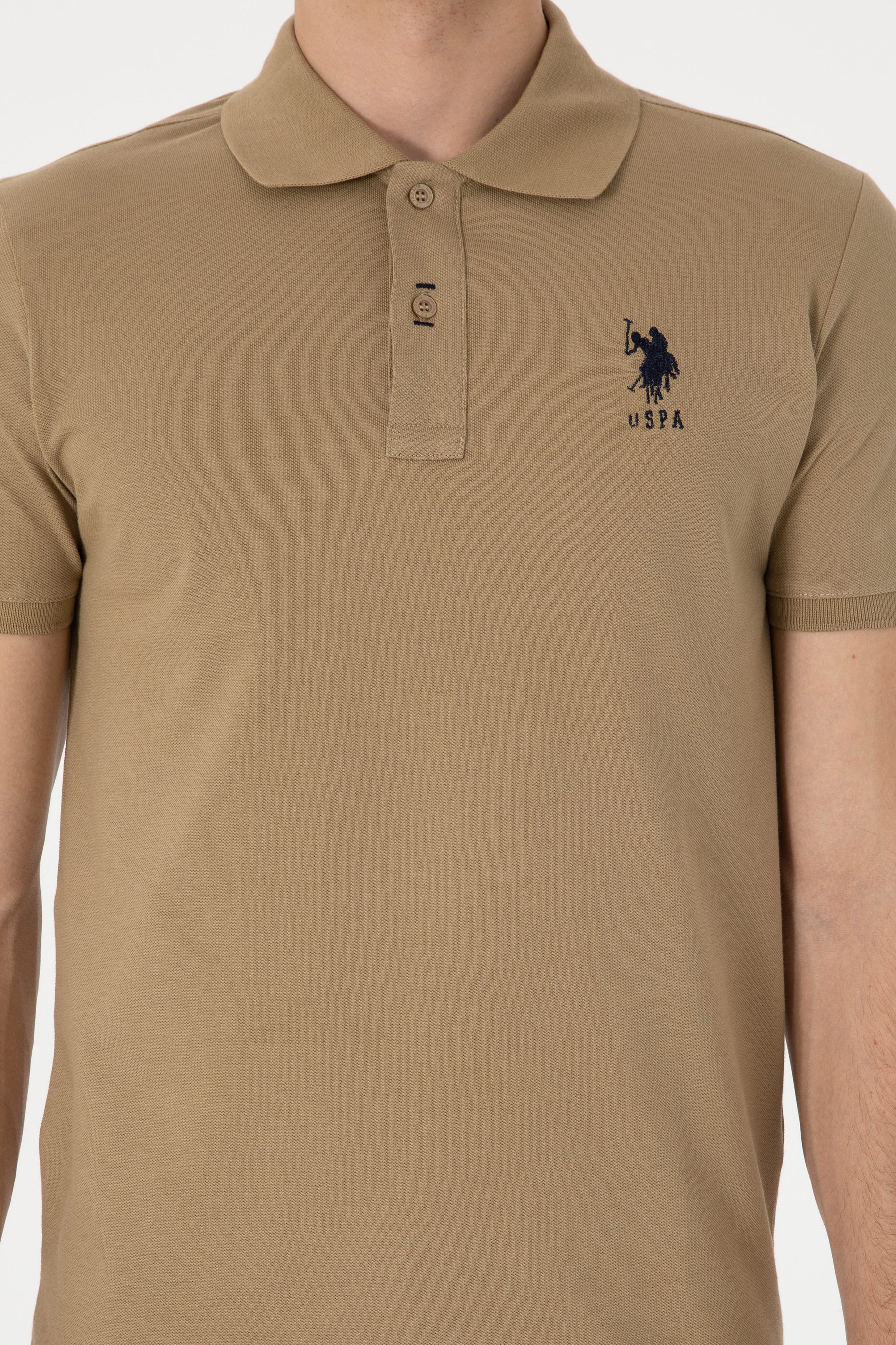 Erkek Slim Fit Polo Yaka Haki Basic Tişört