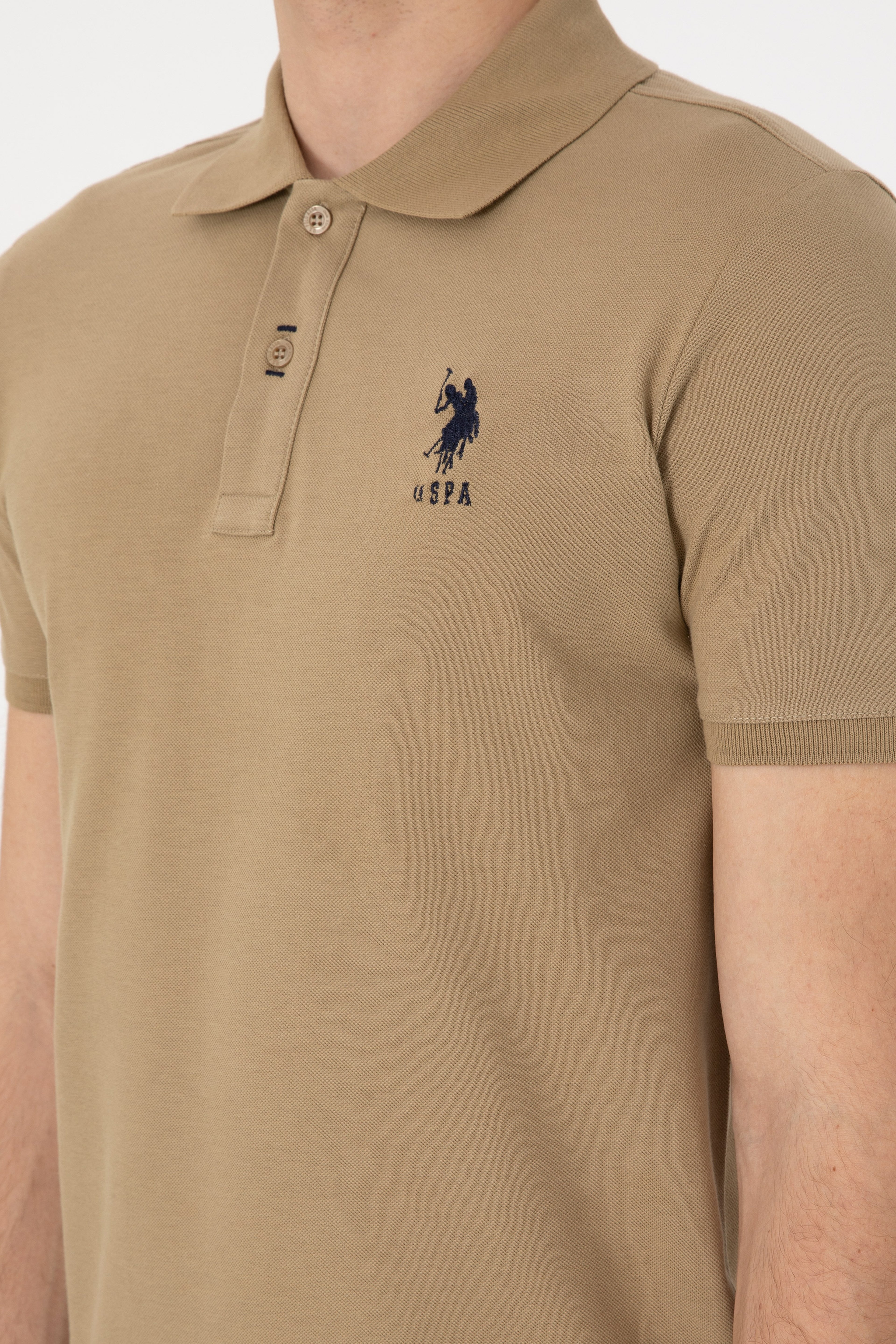 Erkek Slim Fit Polo Yaka Haki Basic Tişört - Image 7