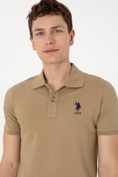 Erkek Slim Fit Polo Yaka Haki Basic Tişört