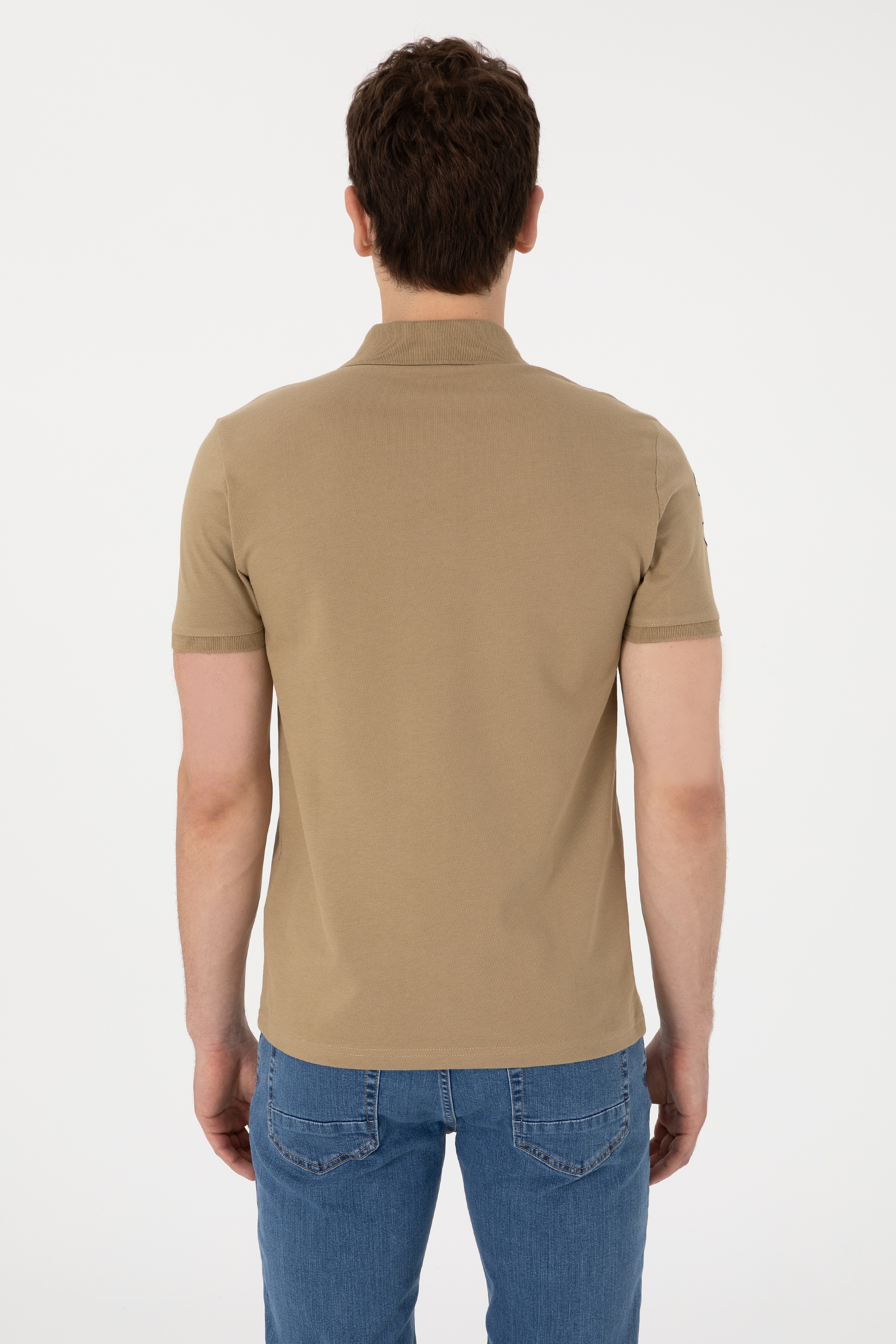 Erkek Slim Fit Polo Yaka Haki Basic Tişört - Image 5
