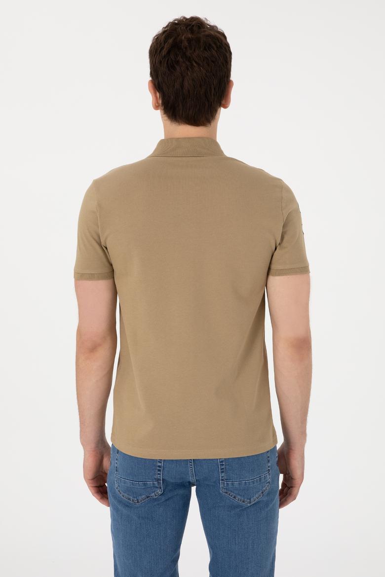 Erkek Slim Fit Polo Yaka Haki Basic Tişört - 50305929268