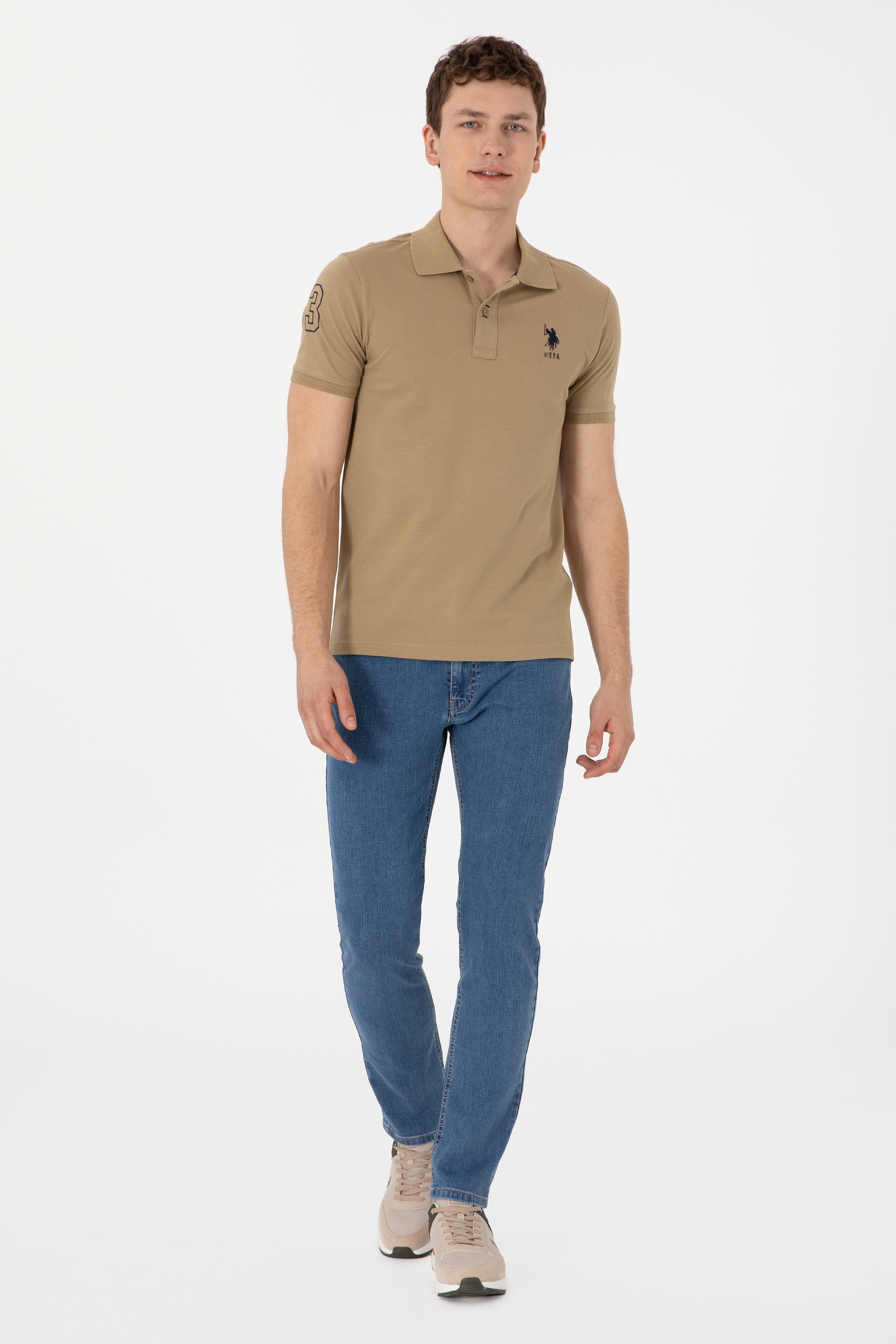 Erkek Slim Fit Polo Yaka Haki Basic Tişört - Image 4