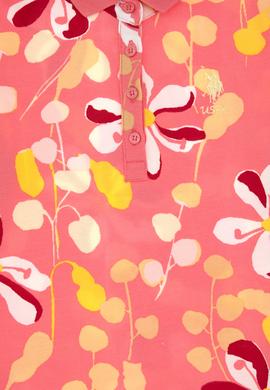 Kız Çocuk Pembe Polo Yaka Çiçek Desenli Pileli Örme Elbise - 50300956020