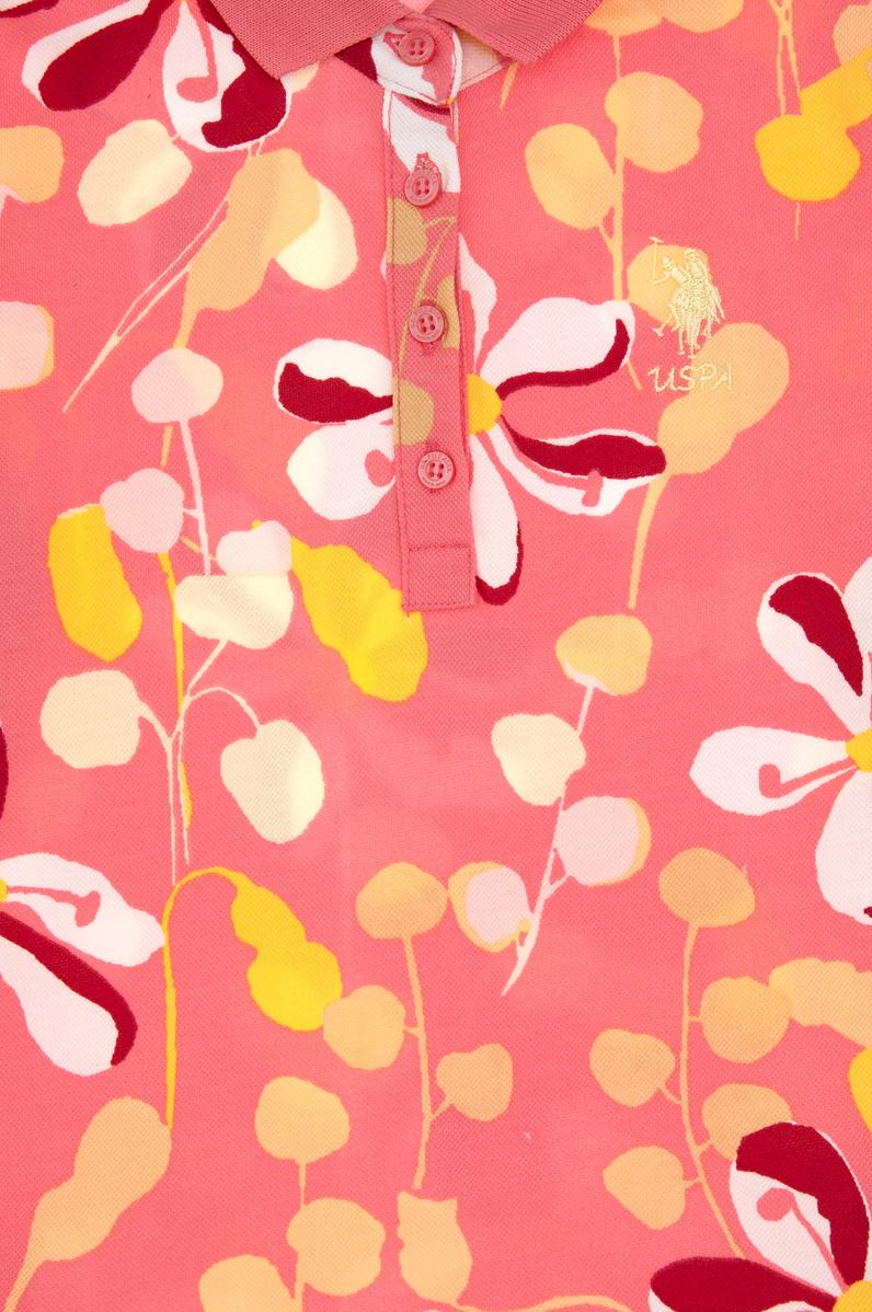 Kız Çocuk Pembe Polo Yaka Çiçek Desenli Pileli Örme Elbise