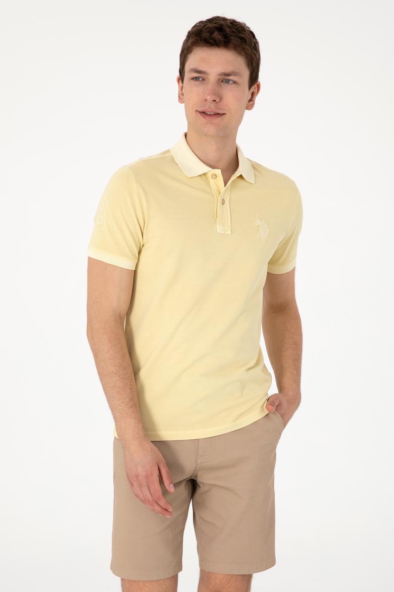 Erkek Slim Fit Polo Yaka Açık Haki Yıkamalı Basic Tişört