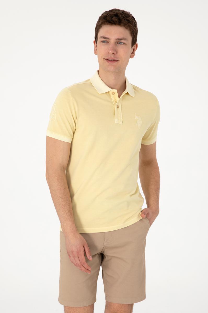 Erkek Slim Fit Polo Yaka Açık Haki Yıkamalı Basic Tişört