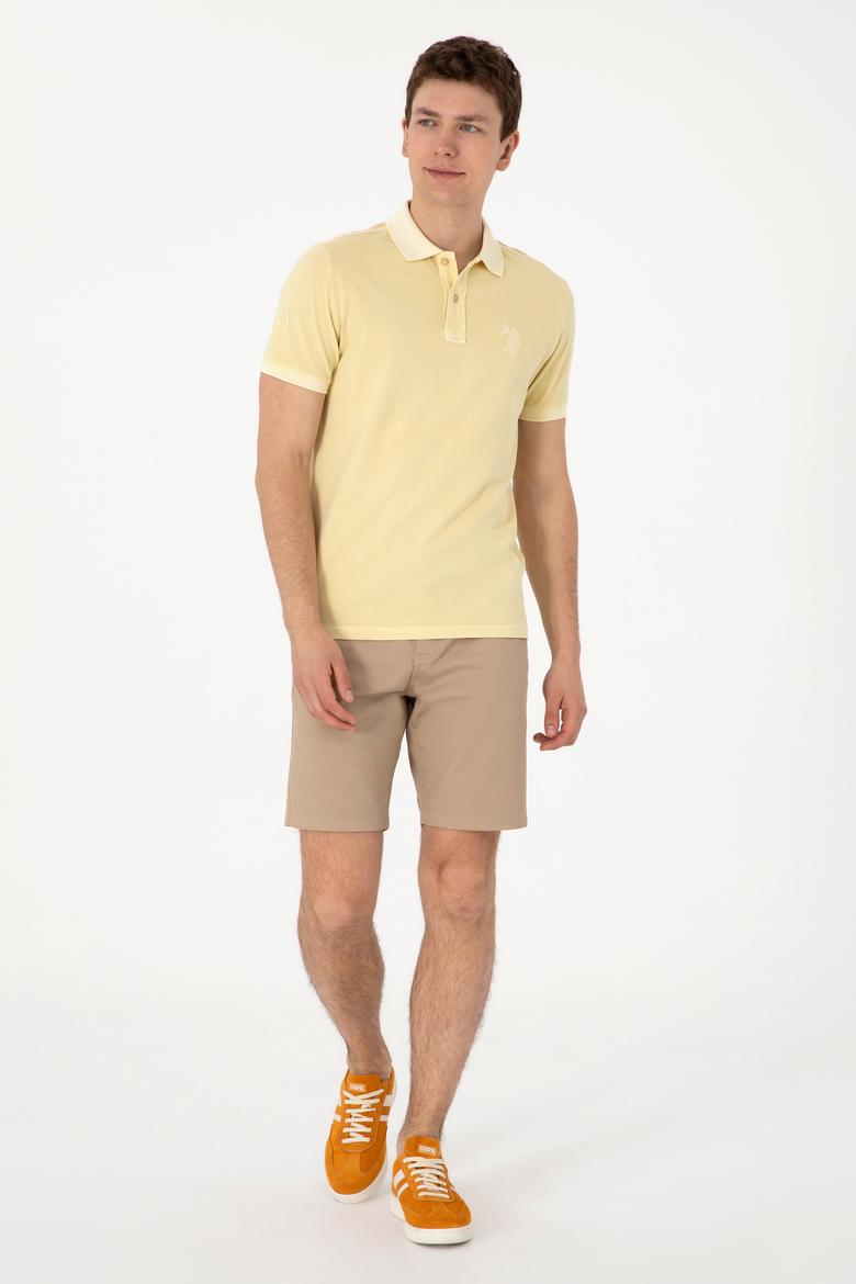 Erkek Slim Fit Polo Yaka Açık Haki Yıkamalı Basic Tişört - 50298053121