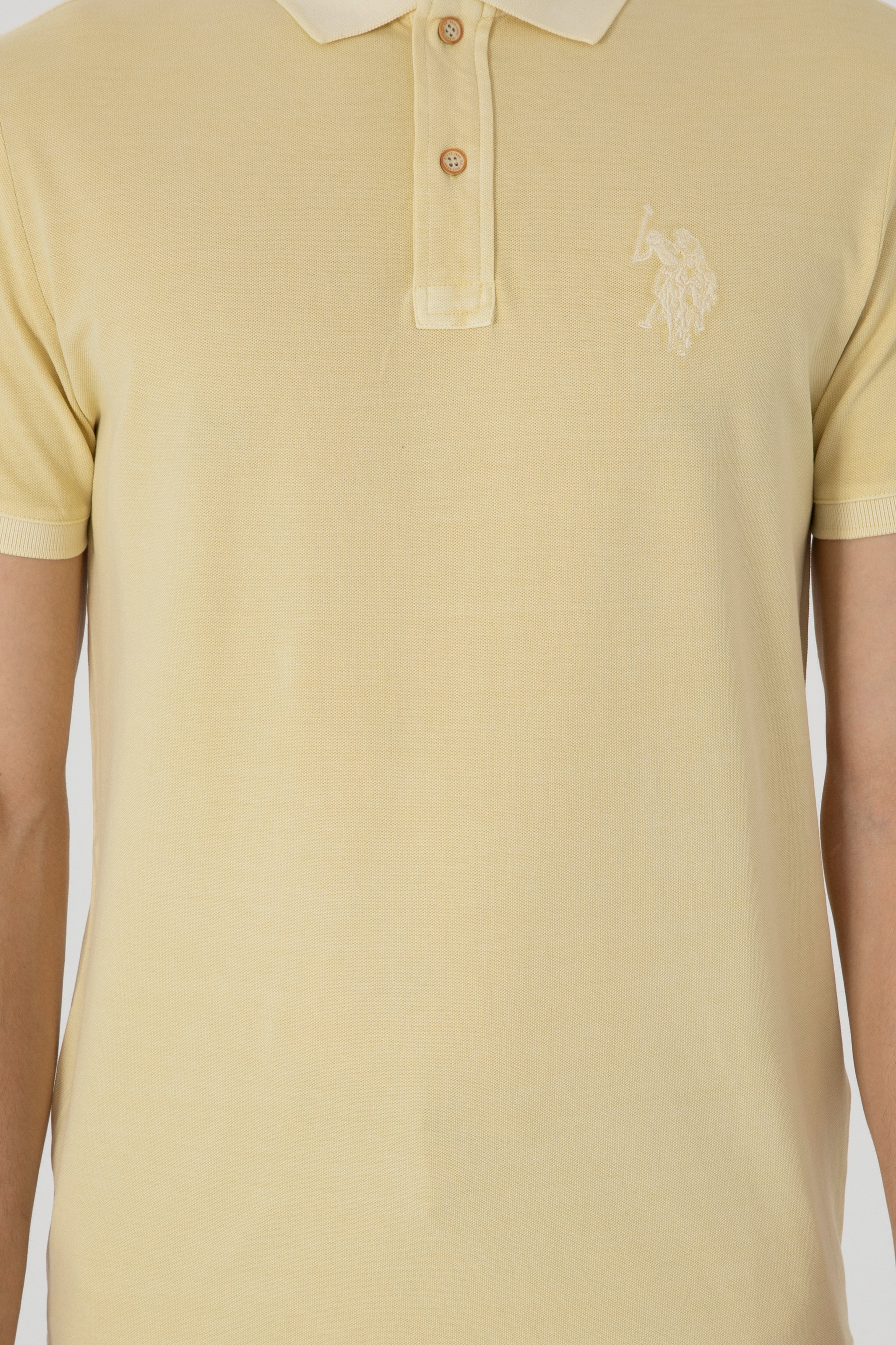 Erkek Slim Fit Polo Yaka Açık Haki Yıkamalı Basic Tişört