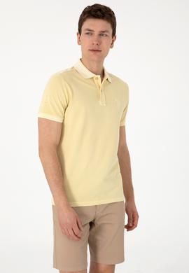 Erkek Slim Fit Polo Yaka Açık Haki Yıkamalı Basic Tişört - 50298053121
