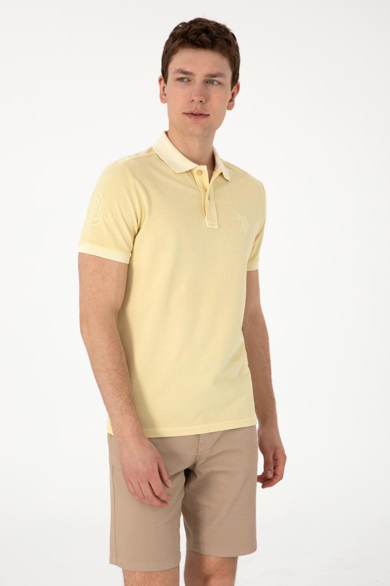 Erkek Slim Fit Polo Yaka Açık Haki Yıkamalı Basic Tişört - 50298053121