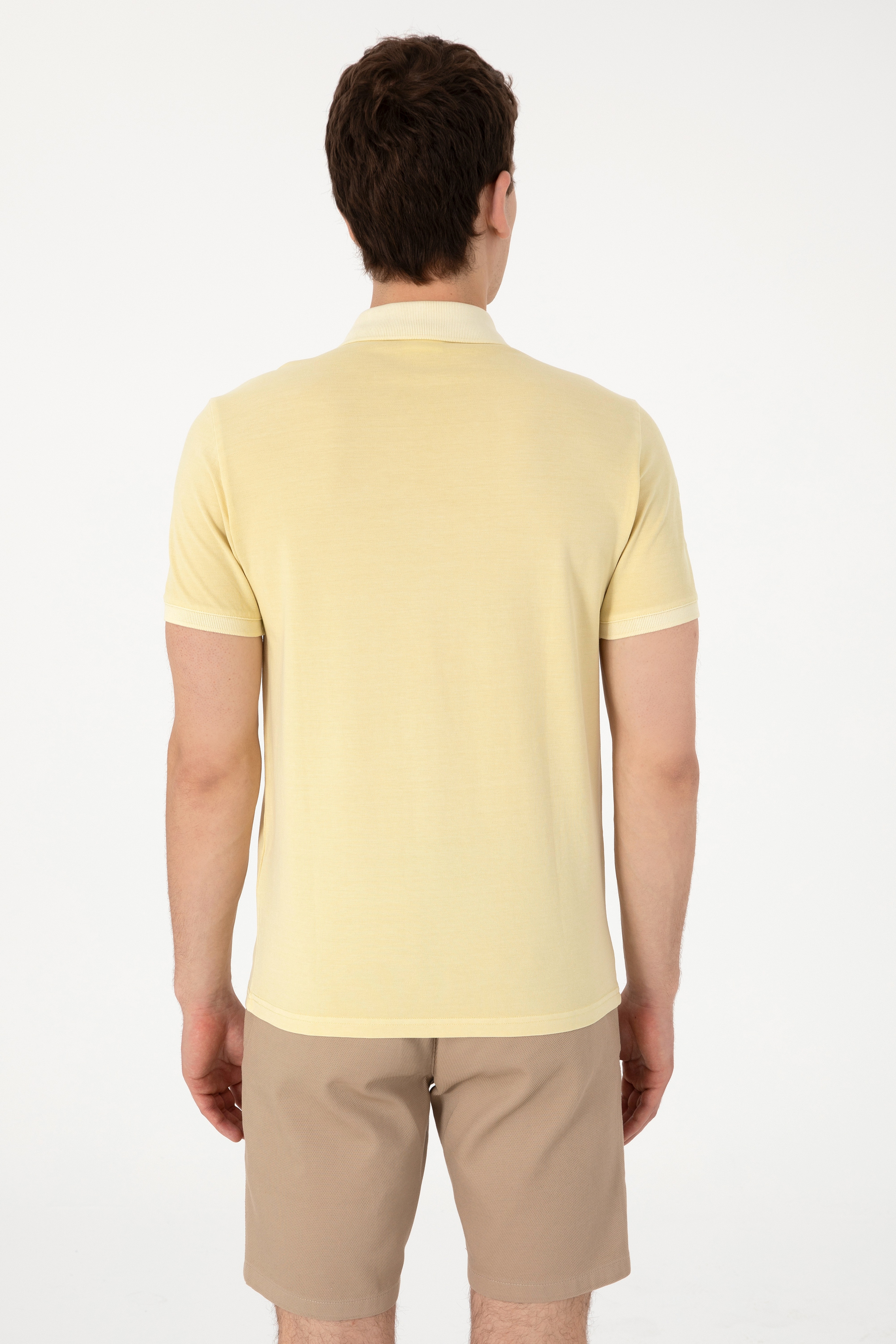 Erkek Slim Fit Polo Yaka Açık Haki Yıkamalı Basic Tişört - Image 5