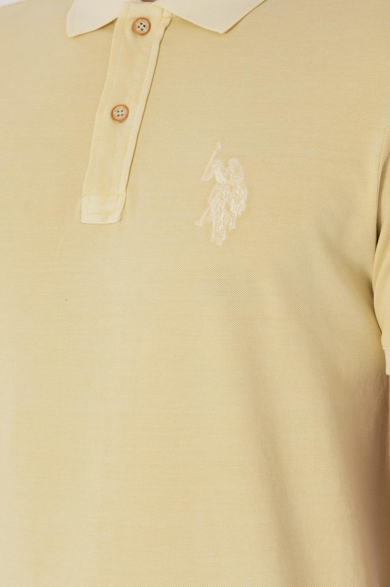 Erkek Slim Fit Polo Yaka Açık Haki Yıkamalı Basic Tişört