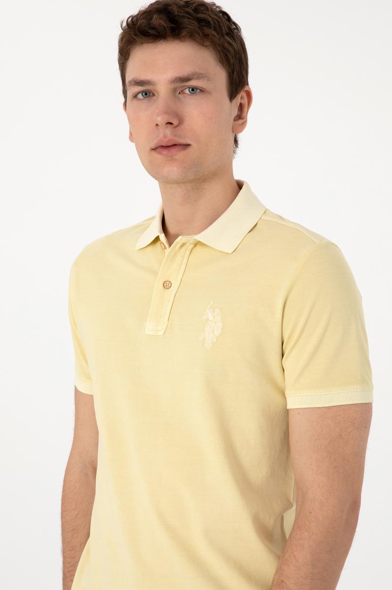 Erkek Slim Fit Polo Yaka Açık Haki Yıkamalı Basic Tişört