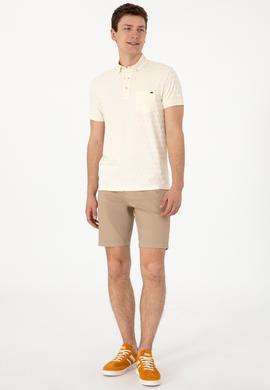 Erkek Slim Fit Polo Yaka Cepli Krem Dokulu Tişört - 50300036001