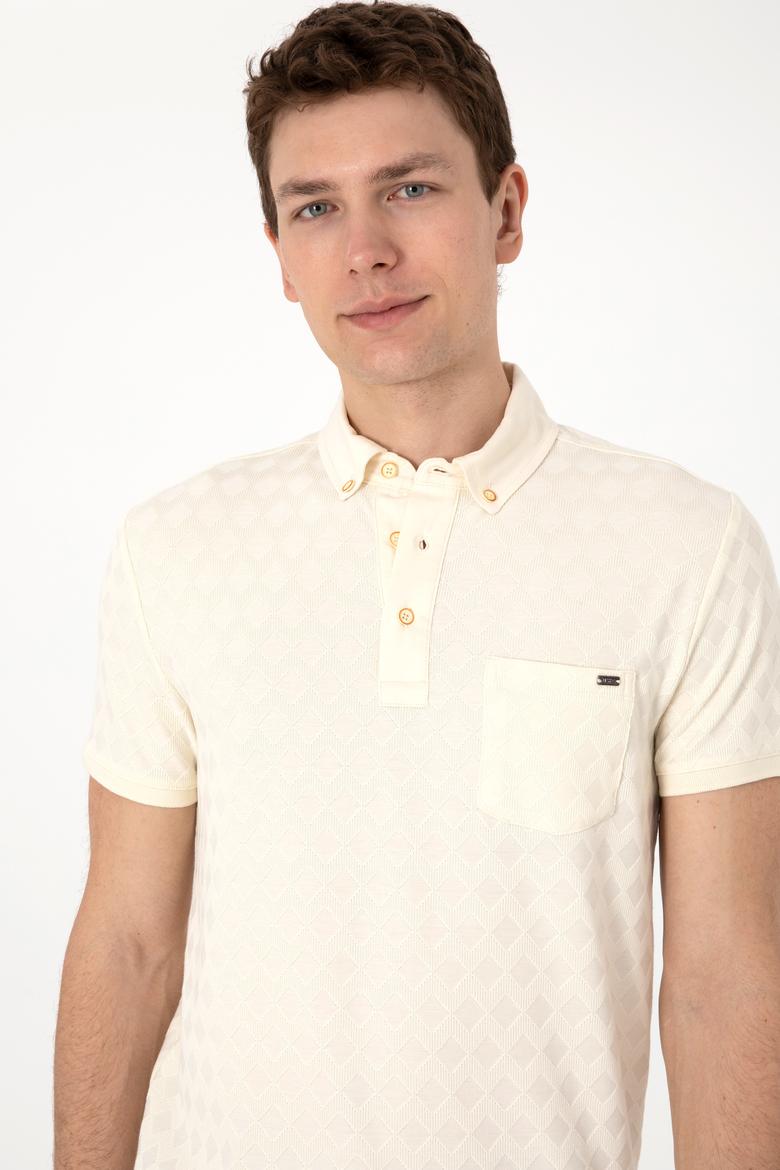 Erkek Slim Fit Polo Yaka Cepli Krem Dokulu Tişört - 50300036001
