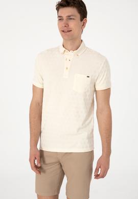 Erkek Slim Fit Polo Yaka Cepli Krem Dokulu Tişört - 50300036001