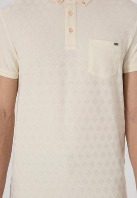 Erkek Slim Fit Polo Yaka Cepli Krem Dokulu Tişört - 50300036001