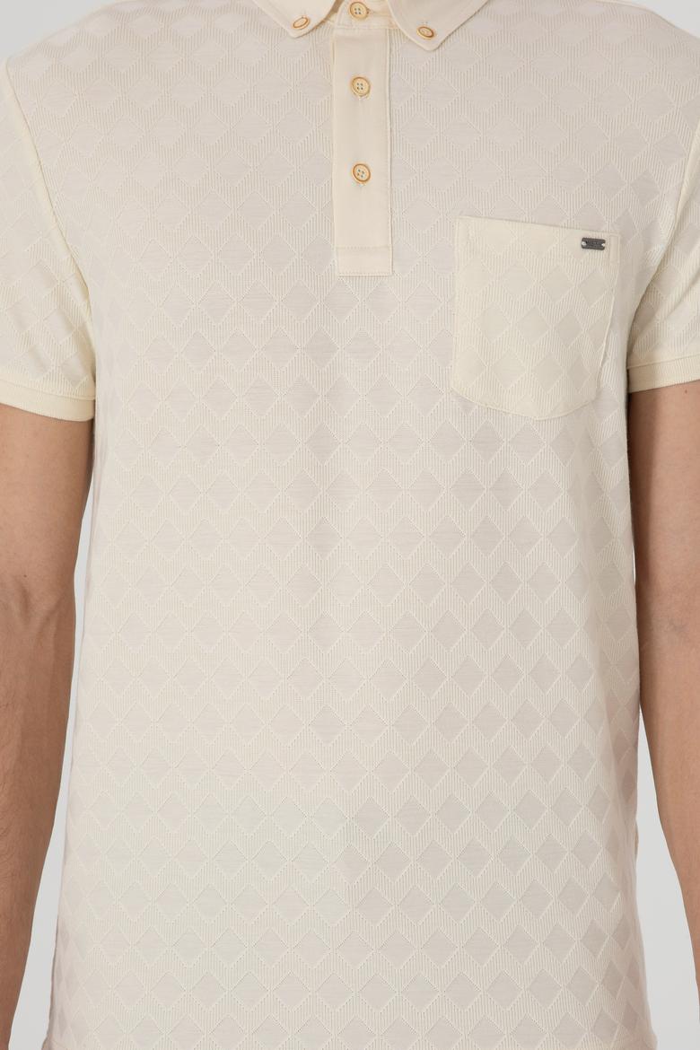 Erkek Slim Fit Polo Yaka Cepli Krem Dokulu Tişört - 50300036001