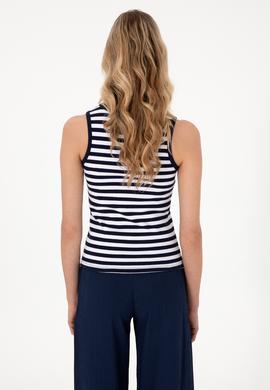 Kadın Lacivert Çizgili Kolsuz Bisiklet Yaka Tişört - 50305900005