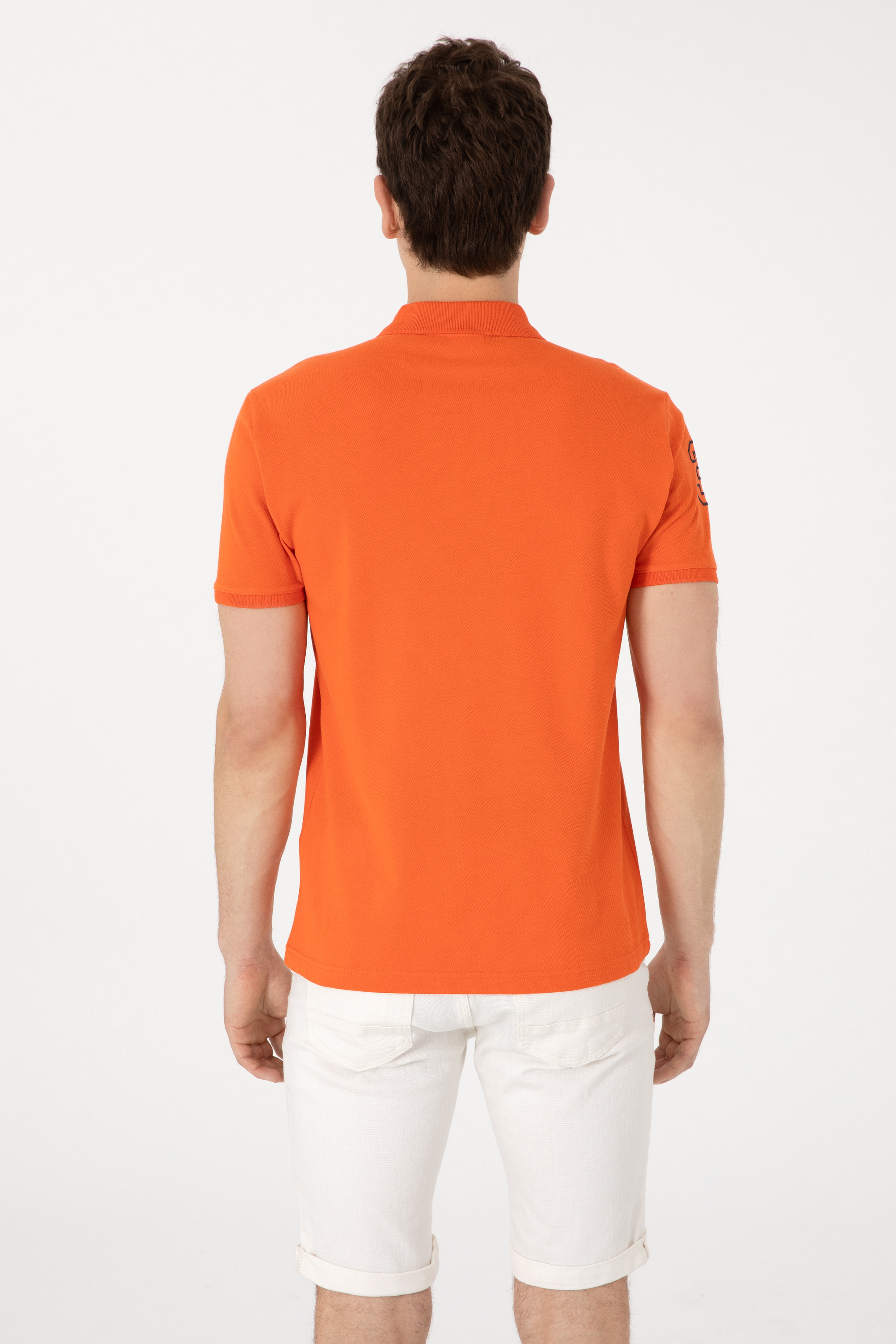 Erkek Slim Fit Polo Yaka Nar Çiçeği Basic Tişört - Image 5