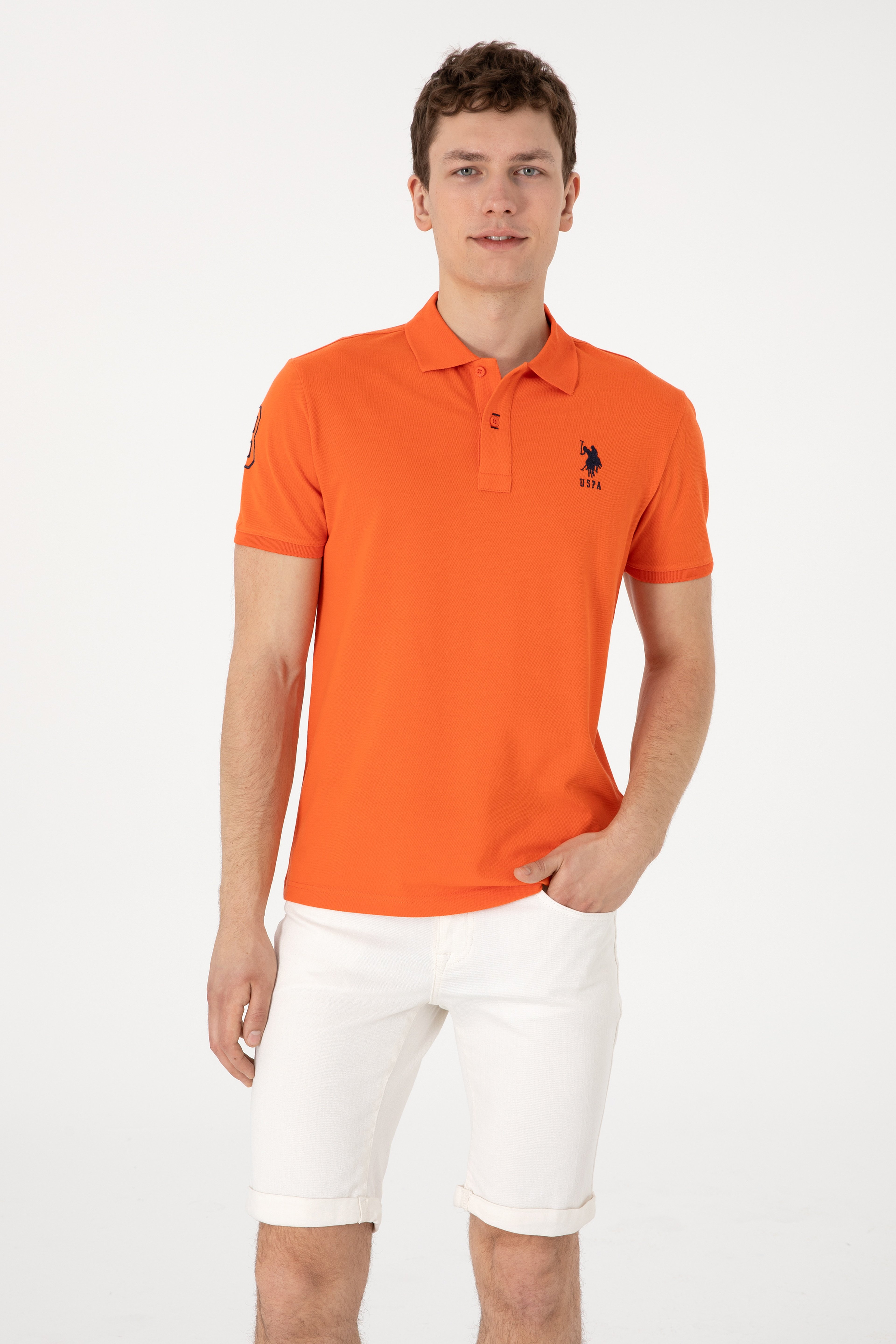Erkek Slim Fit Polo Yaka Nar Çiçeği Basic Tişört - Image 1