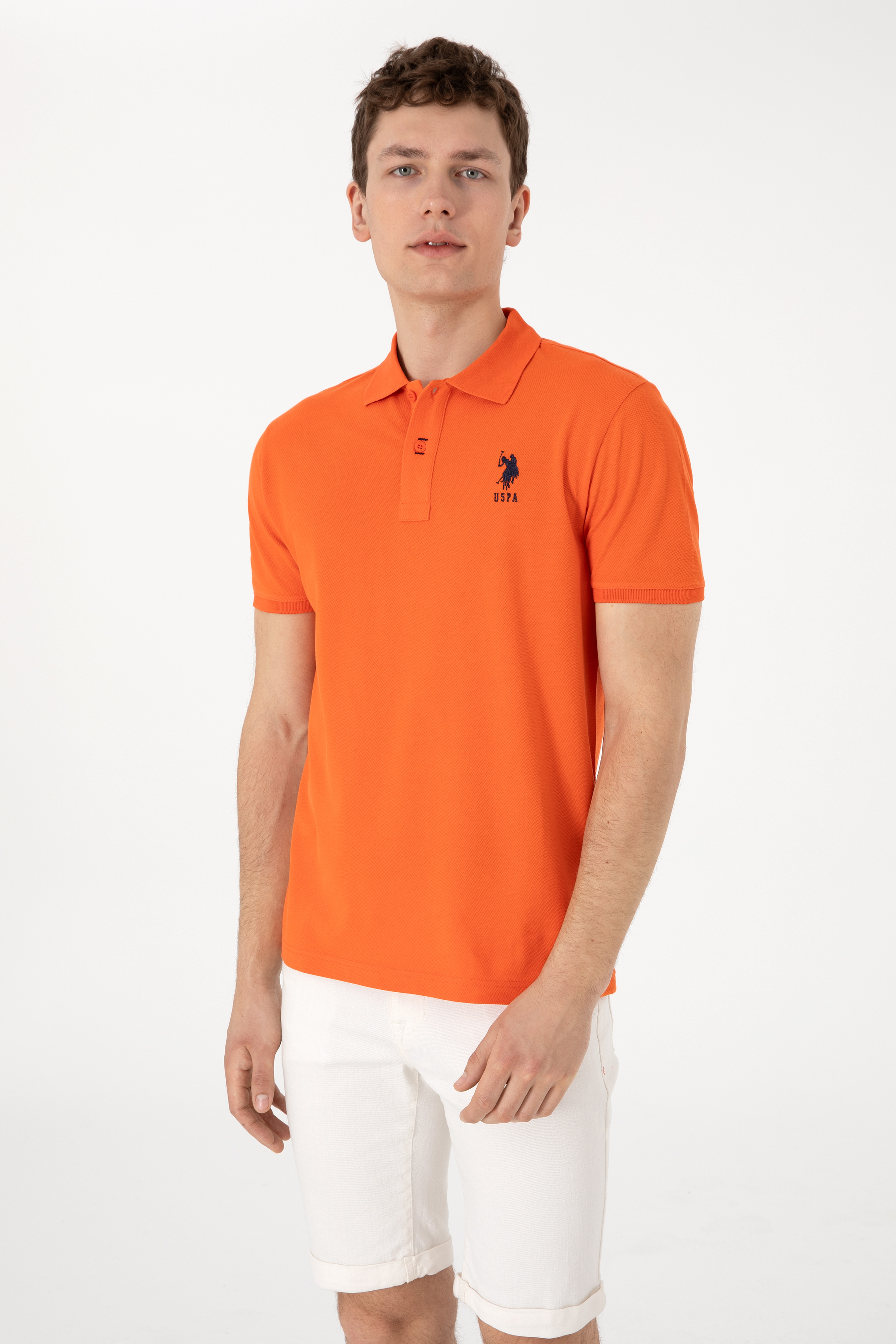 Erkek Slim Fit Polo Yaka Nar Çiçeği Basic Tişört - Image 3