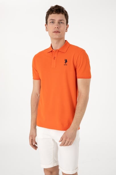 Erkek Slim Fit Polo Yaka Nar Çiçeği Basic Tişört