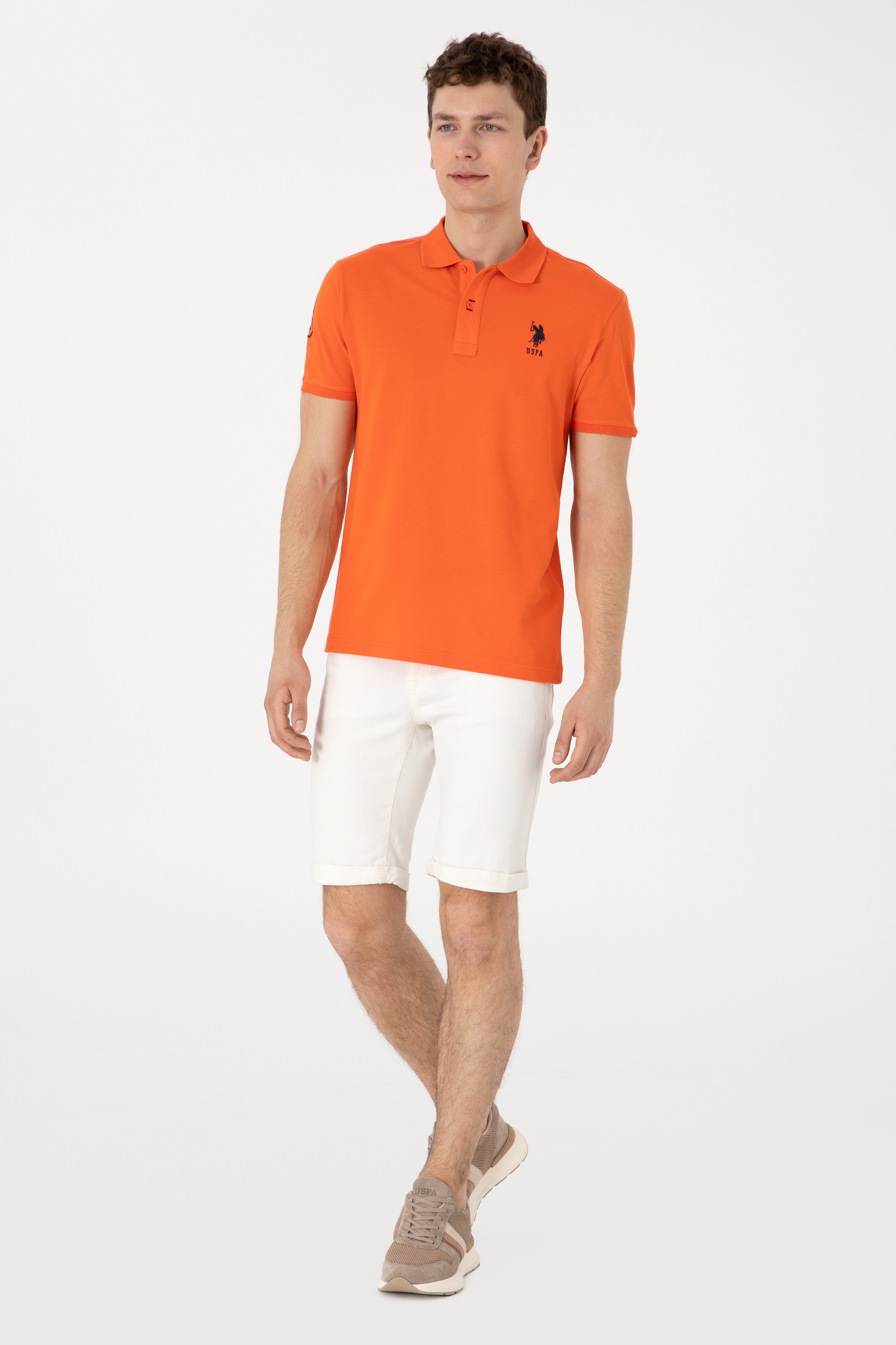 Erkek Slim Fit Polo Yaka Nar Çiçeği Basic Tişört - Image 4