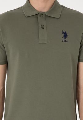 Erkek Slim Fit Polo Yaka Koyu Haki Basic Tişört - 50305929188