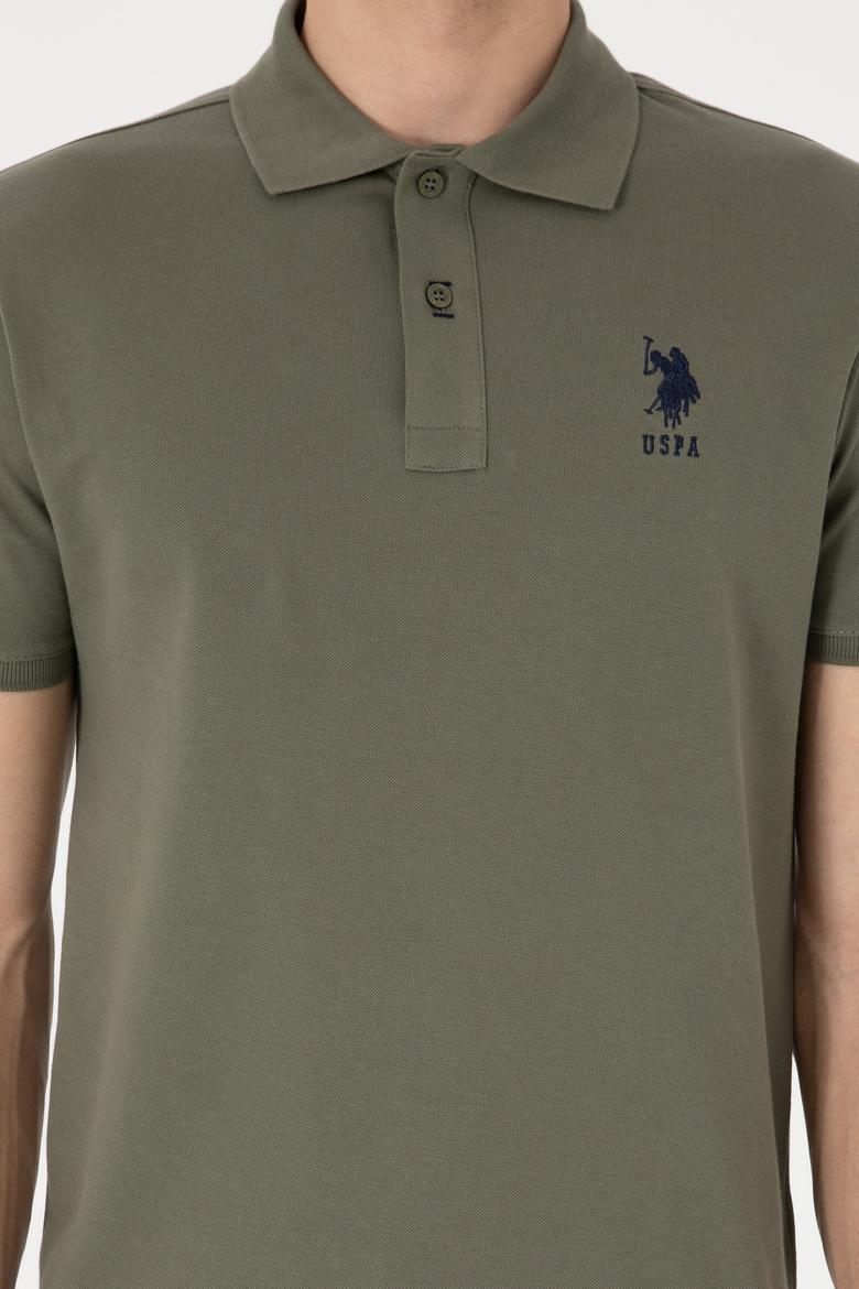 Erkek Slim Fit Polo Yaka Koyu Haki Basic Tişört - 50305929188