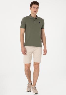 Erkek Slim Fit Polo Yaka Koyu Haki Basic Tişört - 50305929188