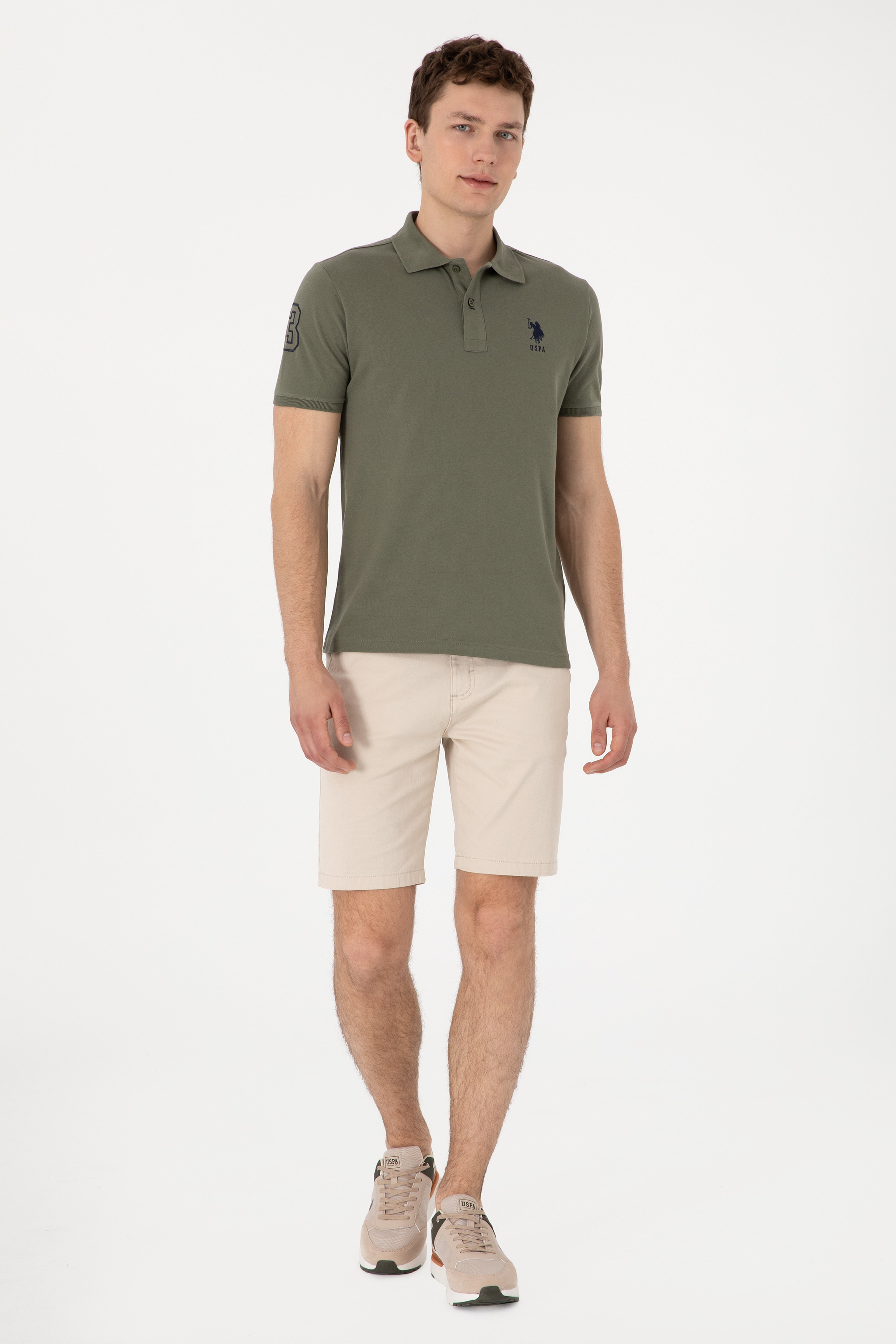 Erkek Slim Fit Polo Yaka Koyu Haki Basic Tişört - Image 4