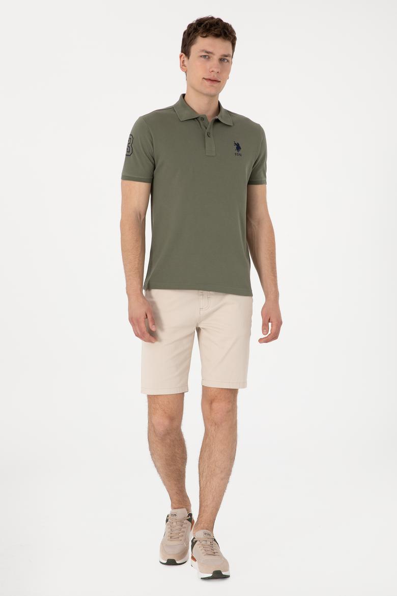 Erkek Slim Fit Polo Yaka Koyu Haki Basic Tişört - 50305929188