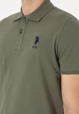 Erkek Slim Fit Polo Yaka Koyu Haki Basic Tişört - 50305929188