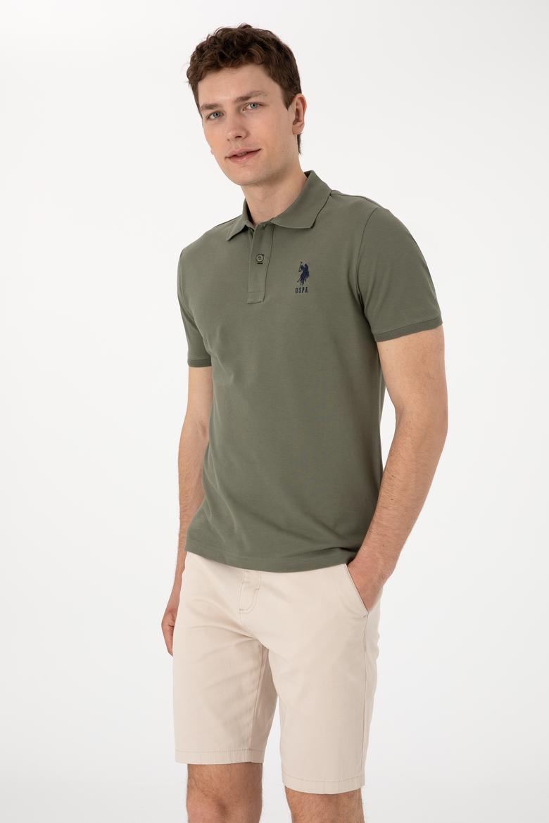 Erkek Slim Fit Polo Yaka Koyu Haki Basic Tişört - 50305929188
