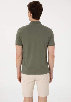 Erkek Slim Fit Polo Yaka Koyu Haki Basic Tişört - 50305929188