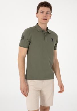 Erkek Slim Fit Polo Yaka Koyu Haki Basic Tişört - 50305929188