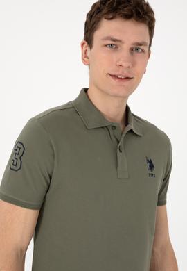 Erkek Slim Fit Polo Yaka Koyu Haki Basic Tişört - 50305929188
