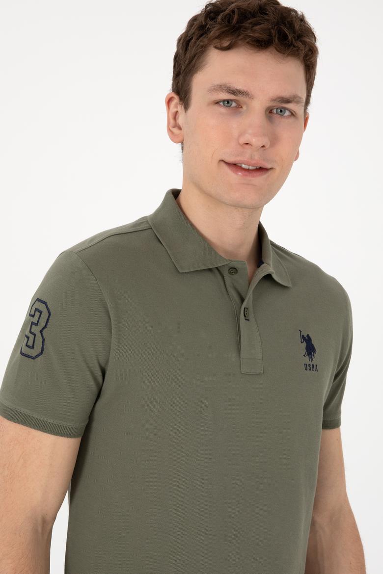 Erkek Slim Fit Polo Yaka Koyu Haki Basic Tişört - 50305929188