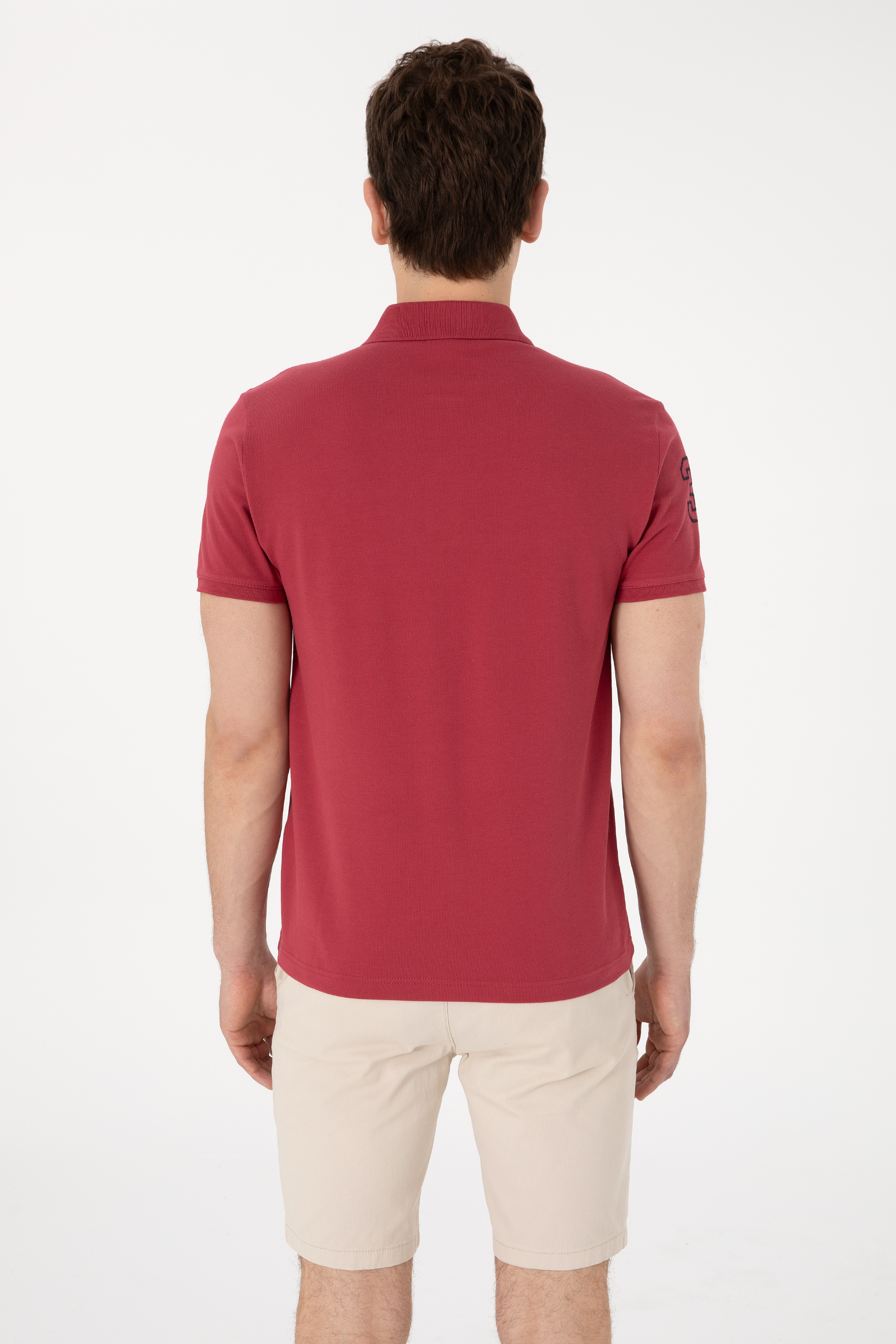 Erkek Slim Fit Polo Yaka Vişne Basic Tişört - Image 5