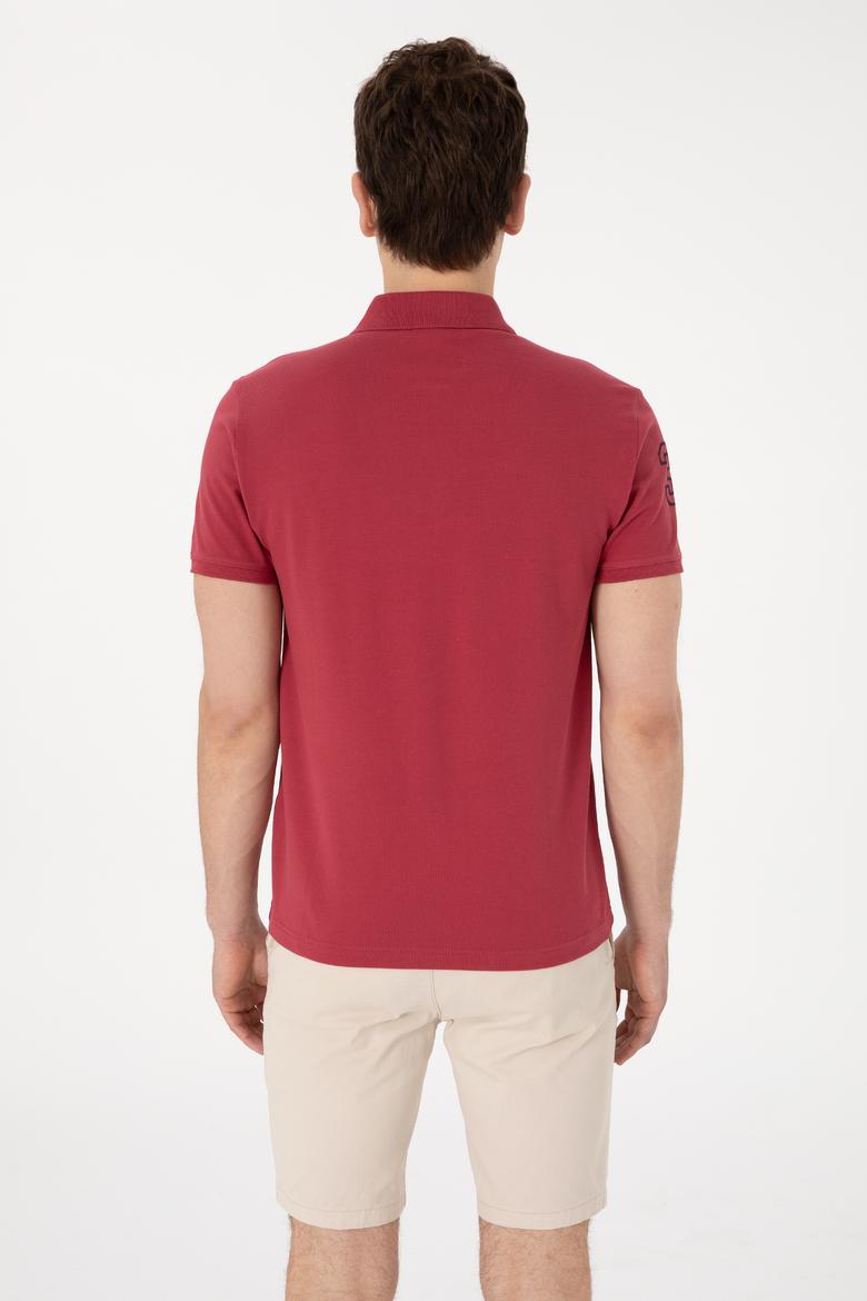 Erkek Slim Fit Polo Yaka Vişne Basic Tişört - 50305929278