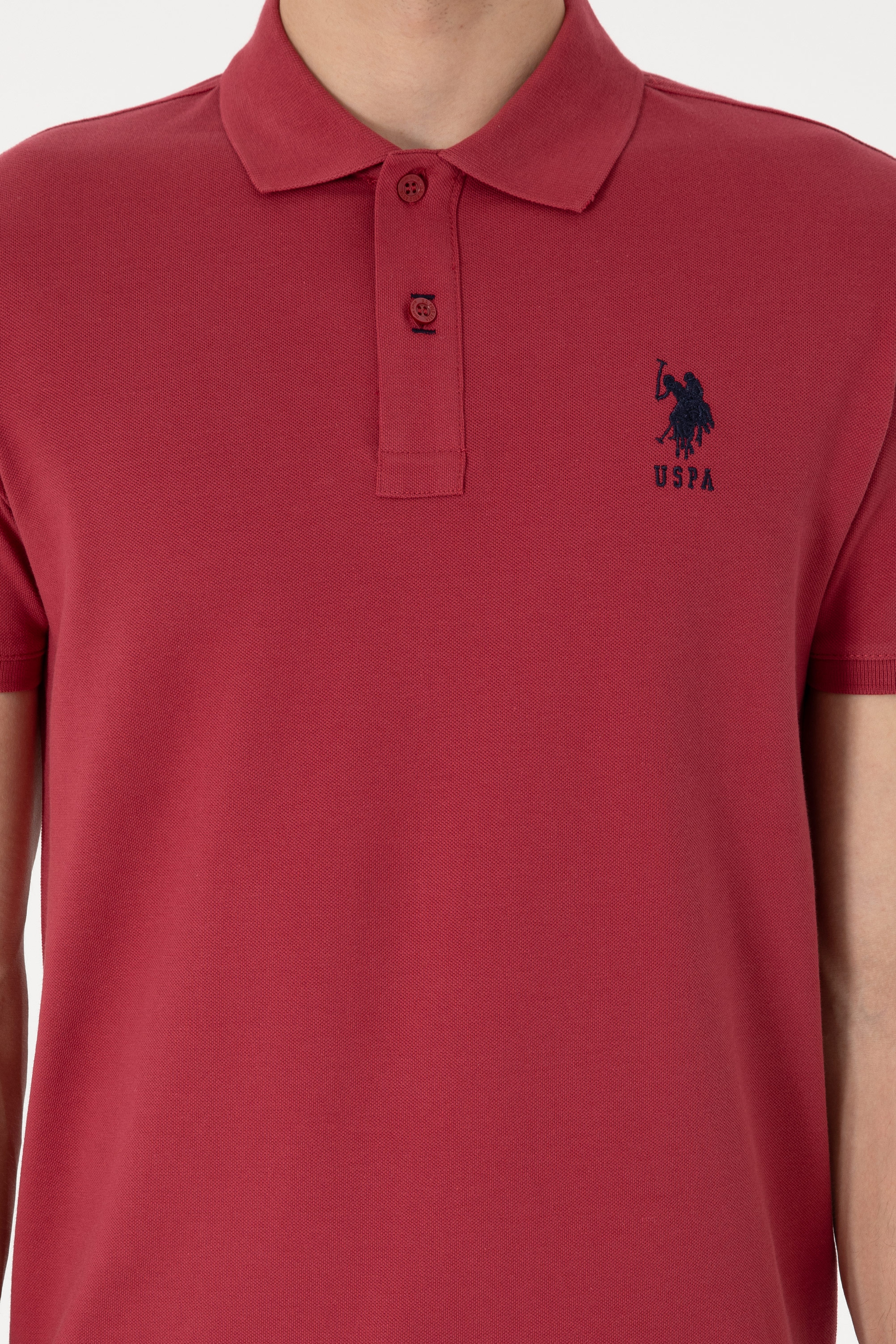 Erkek Slim Fit Polo Yaka Vişne Basic Tişört - Image 6