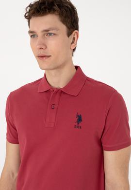 Erkek Slim Fit Polo Yaka Vişne Basic Tişört - 50305929278