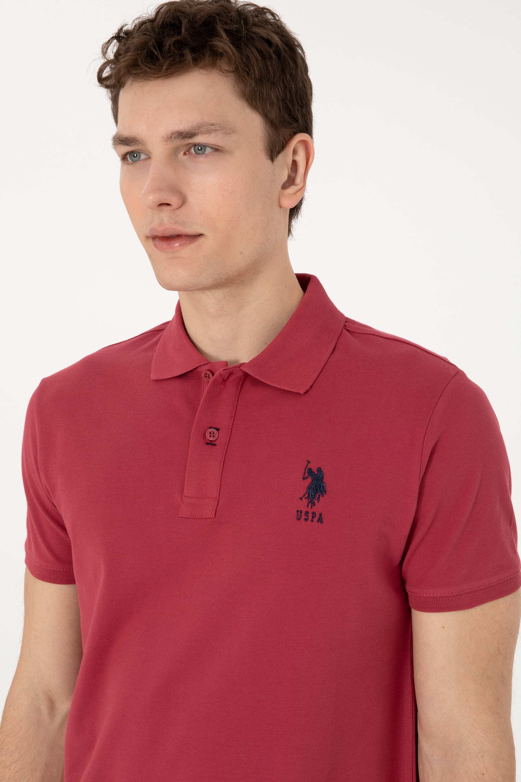 Erkek Slim Fit Polo Yaka Vişne Basic Tişört - Image 2
